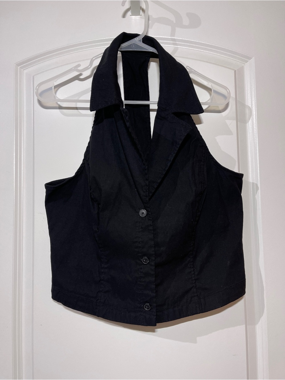 Anthropologie Black Collared Button-Front Halter Camisole Top